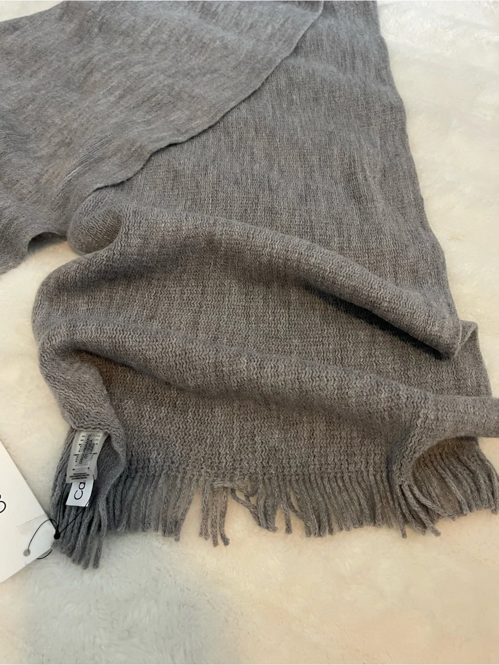 CALVIN KLEIN Logo Patch Scarf Heather Grey Solid Soft Long Oversize Fringe NWT